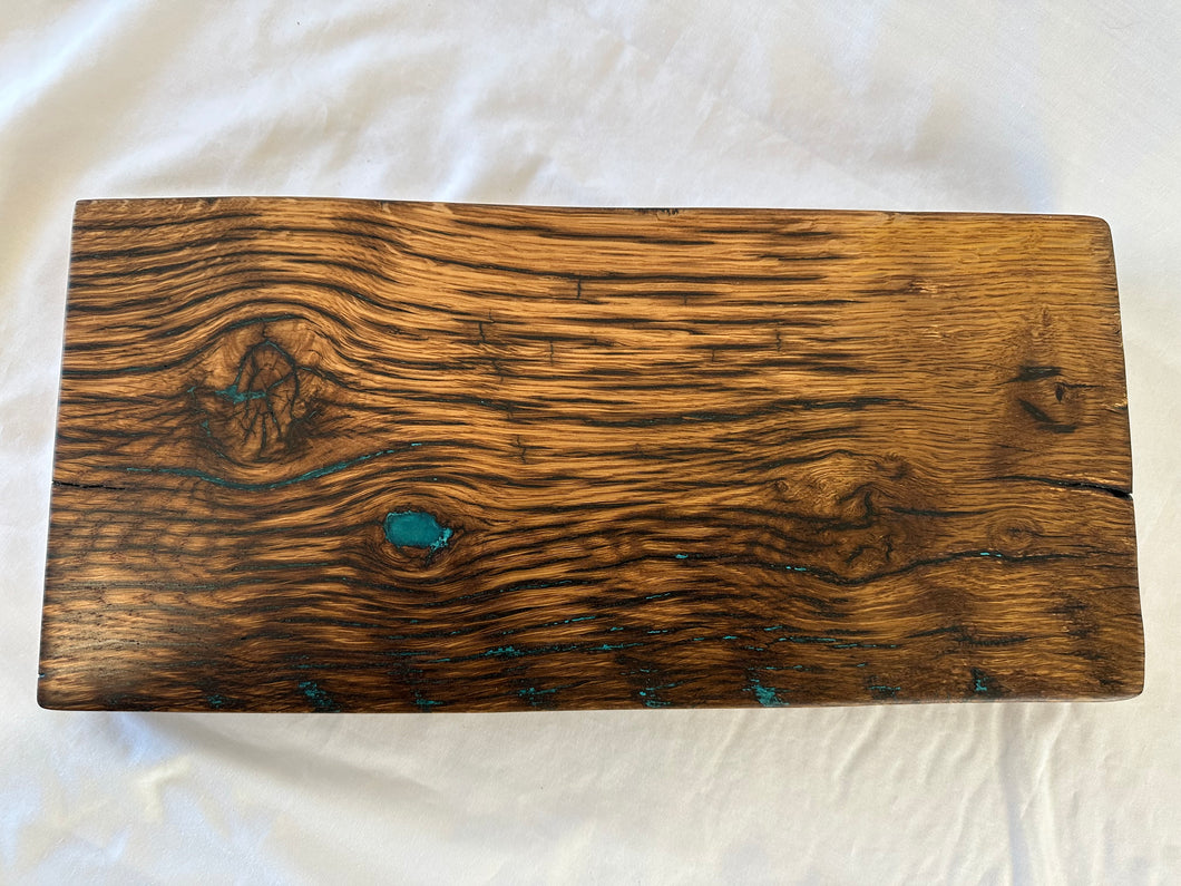 Reclaimed White Oak Charcuterie/Cutting Board with Aqua epoxy inlay