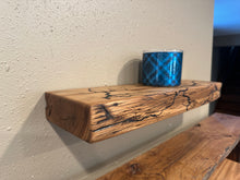 Load image into Gallery viewer, Handmade fractal shelf from a 140 year old log Cabin - epoxy inlay.
